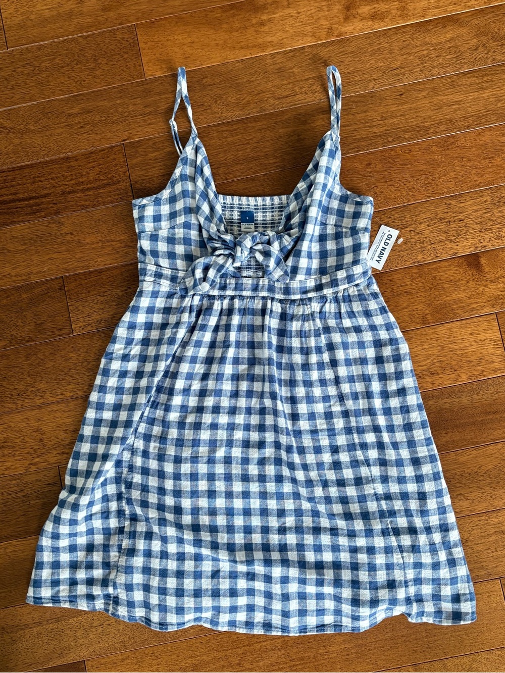 Blue Gingham Women's Mini Sundress with Tied Front